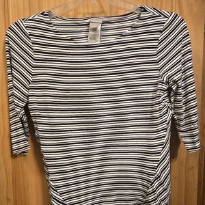 Chico's Black and White Streach Striped 3/4 Sleeve Top